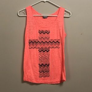 Coral and black cross tank